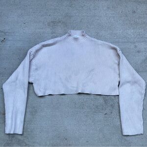 MARBLE Cropped Ribbed Mock Neck Sweater in Light Cream